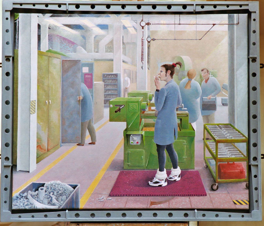 Woman At Bench Lathe – Mervyn Vallance